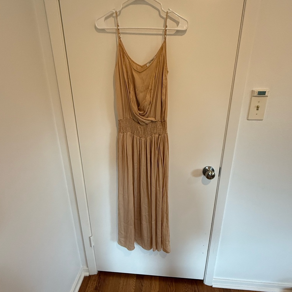 Tan Sleeveless Midi Silk Dress - Les Petites -Paris